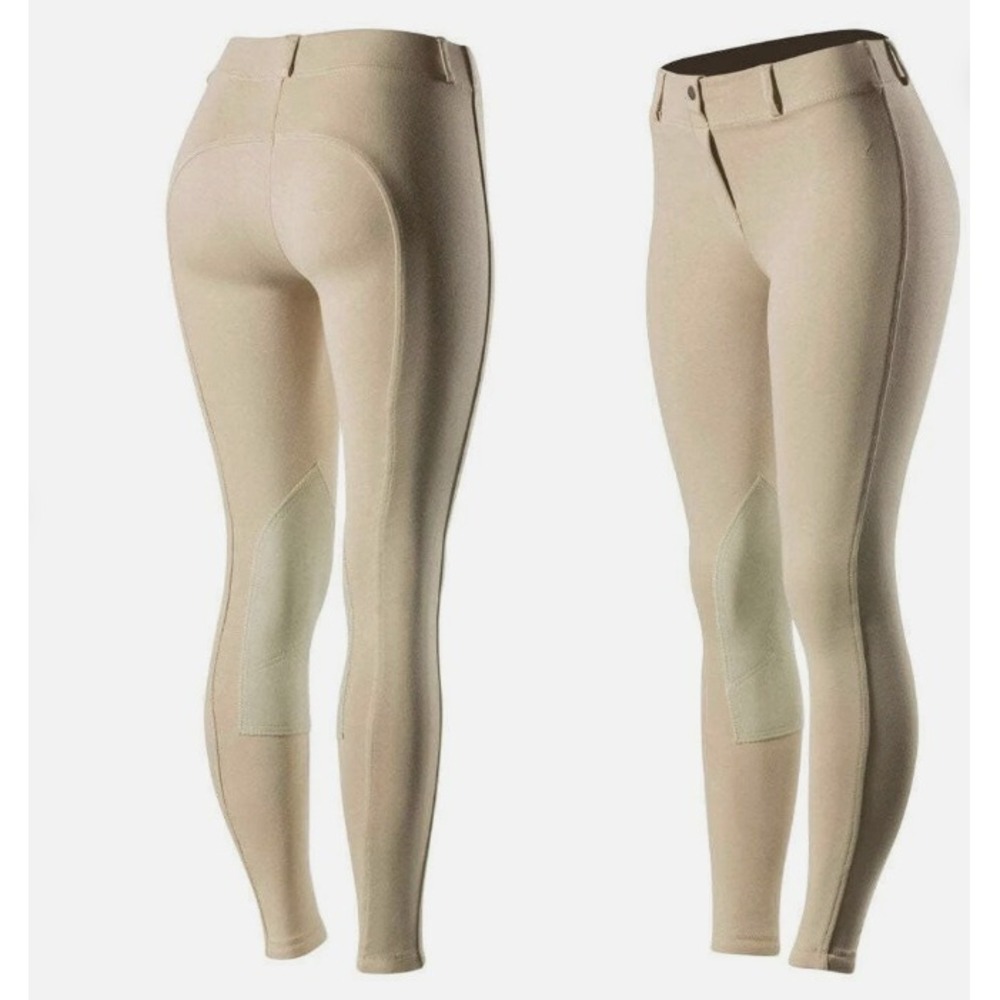 Horze Ella Womens Pull On Knee Patch Breeches 28 Tan Mid Rise Equestrian Riding